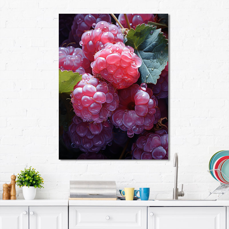 Lustrous Raspberry Radiance I - fruits, art mural, H 44 po x l 34 po x P 1,5 po