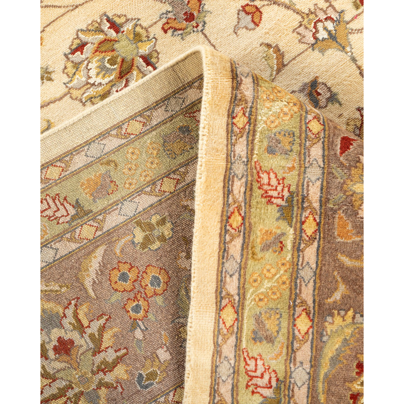 Tapis unique ivoire / gris noué à la main 9 pi 3 po x 12 pi 5 po Hayner