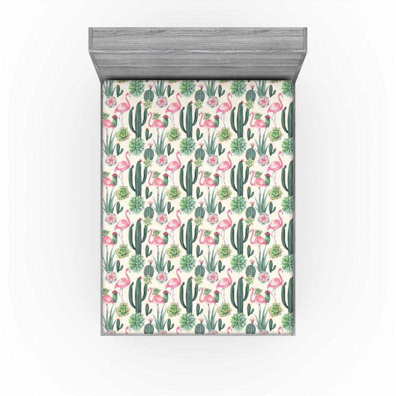 Drap-housse succulents Ambesonne Cactus Cactus Flamant rose ivoire vert réséda, Drap-housse de taille très grand