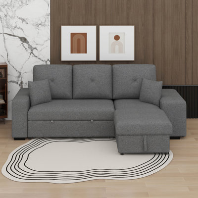 Convertible L Shaped Couch With Pull Out Bed And Storage, Sectional Sleeper Sofa With Reversible Chaise