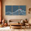 Ensemble de 3 impressions sur toile, motif nautique et plage avec point rouge sur fond bleu-1374920692