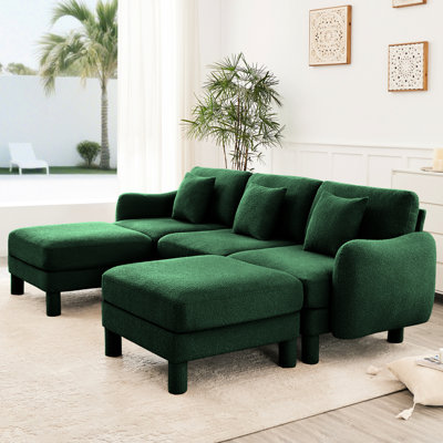 3 Boucle U Shape Sectional Couch With Distinctive , 2 Ottomans And Cylindrical Legs, Ideal For Lounging Fabric Shell-shaped Movable Ottomans, Soft Cushions Relax