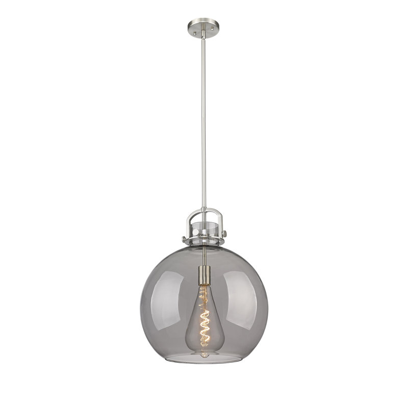 Sligo 1 Light Stem Hung Pendant, 17.63" H x 14" W x 14" D, Plated Smoke, Satin Nickel
