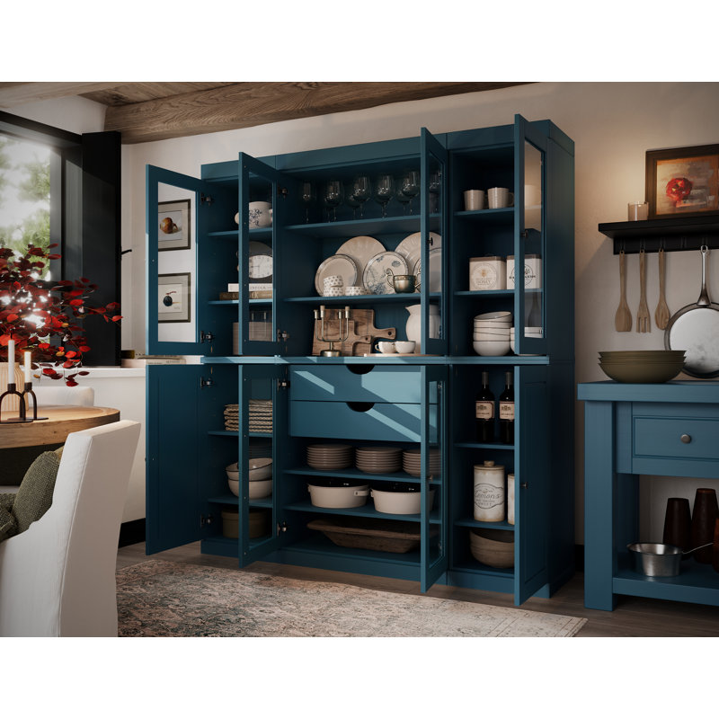 Grande armoire de cuisine Doerschuk avec portes en verre et 2 tiroirs, tablettes réglables, armoire de rangement modulaire pour la cuisine, l 65 po x H 71,5 po