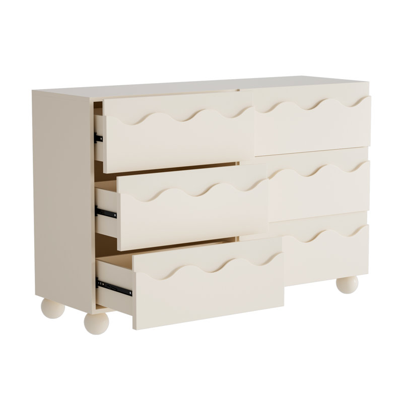 6 Drawer 47.24" W Circular Ripple Dresser, Cream