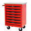 Rouge et noir, 7 tiroirs, chariot à outils à roulettes, roues, toit en acier inoxydable, garage, entrepôt, mécanisme de verrouillage universel, poignée à tirer d'un côté, glissières de tiroir à roulement multifonctionnelles, tiroir, réparation