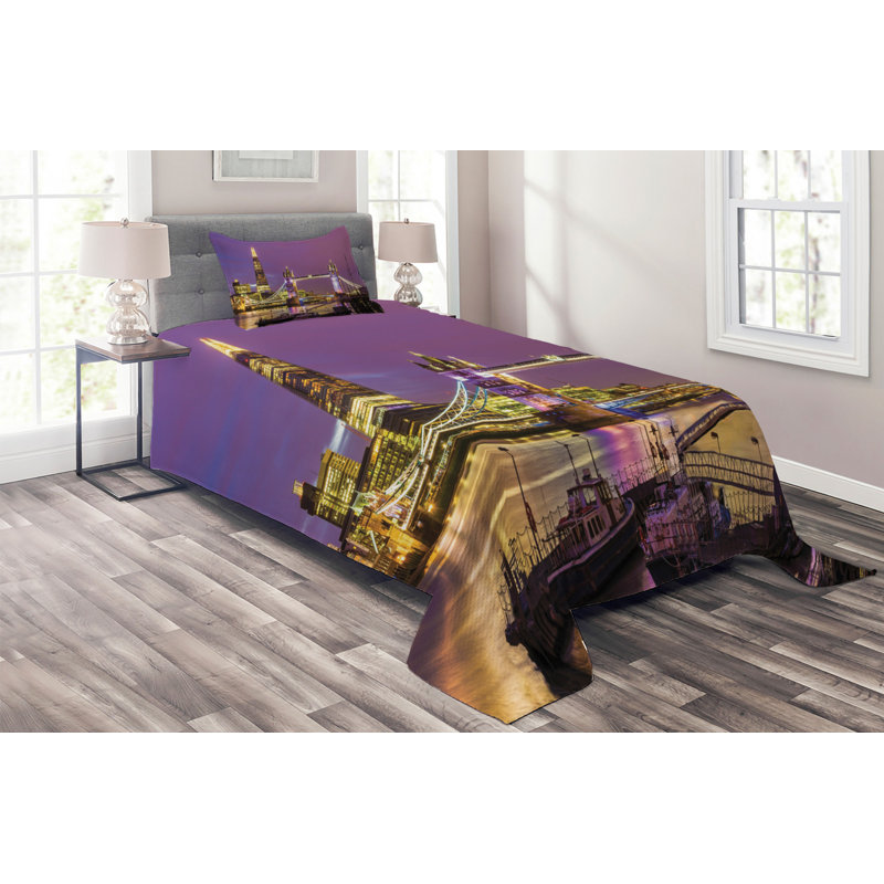 London Eclectic Polyester Coverlet, Twin Bedspread + 1 Sham