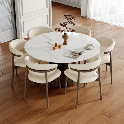 Ensemble de table de salle à manger à piédestal de taille moyenne avec chaises ergonomiques en similicuir