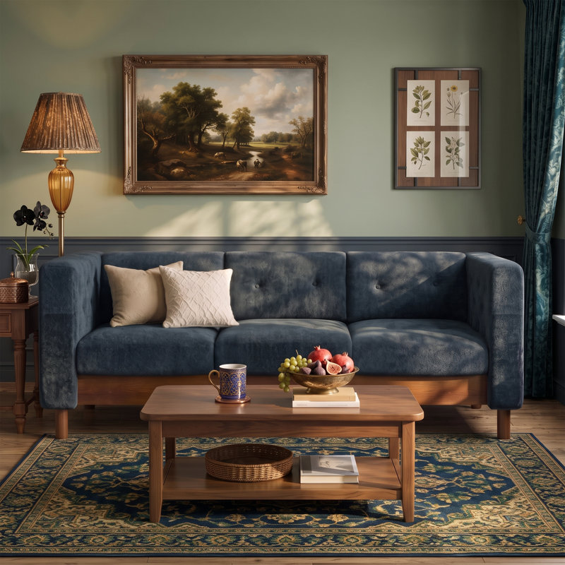 Canapé capitonné 3 places de 198 cm (78 po) avec coussins à ressorts ensachés, style moderne du milieu du siècle, accoudoirs carrés, idéal pour appartement, supporte jusqu'à 408 kg (900 lb).