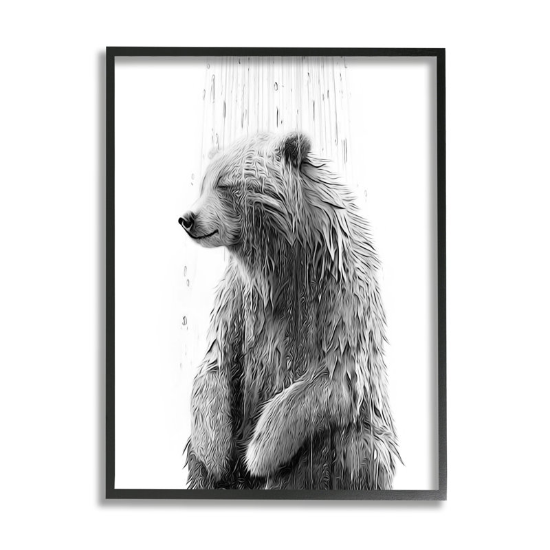 Ours éclaboussures d'eau sur bois par Annalisa Latella, H 20 po x l 16 po x P 1,5 po, Giclée encadrée noir minuit
