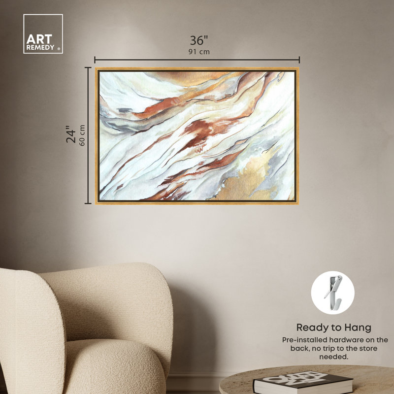 Gold Framed Abstract Canvas Wall Art in Warm Tones, 24" x 36"