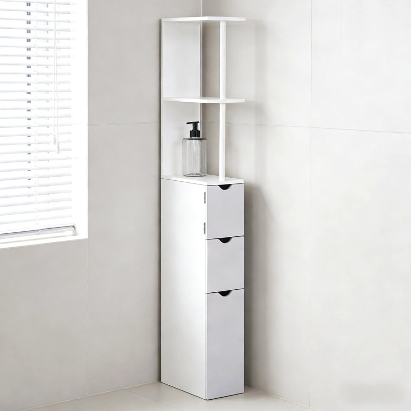 Narrow Storage Tower,Side Floor Organizer,Bathroom Storage Cabinet, White