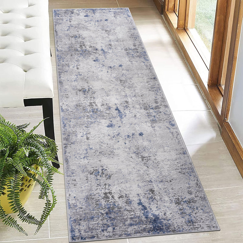 Naar Marfi Area Rugs, Silver/Blue/Abstract Accent Power Loom Machine -Crafted Indoor, Runner 2'2" x 8'