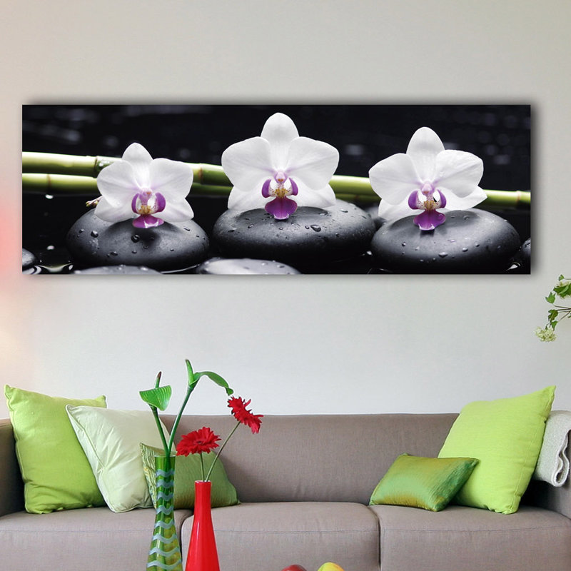 Zen Black and White Floral Tempered Glass Wall Art