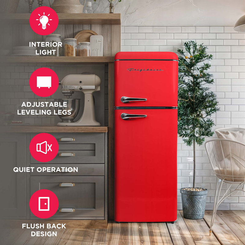 Frigidaire 7.5 Cu. Ft. Retro Refrigerator, Apartment Size Upright Fridge Freezer Combo, Red