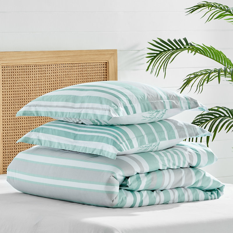 Teal and White Cotton Twin Reversible Duvet Set