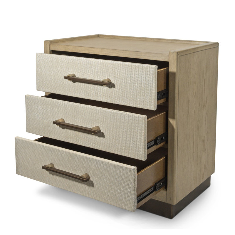 Rio Vista - Table de chevet 3 tiroirs tissée avec multiprise, port USB-A et USB-C - tons terreux discrets et finition argile