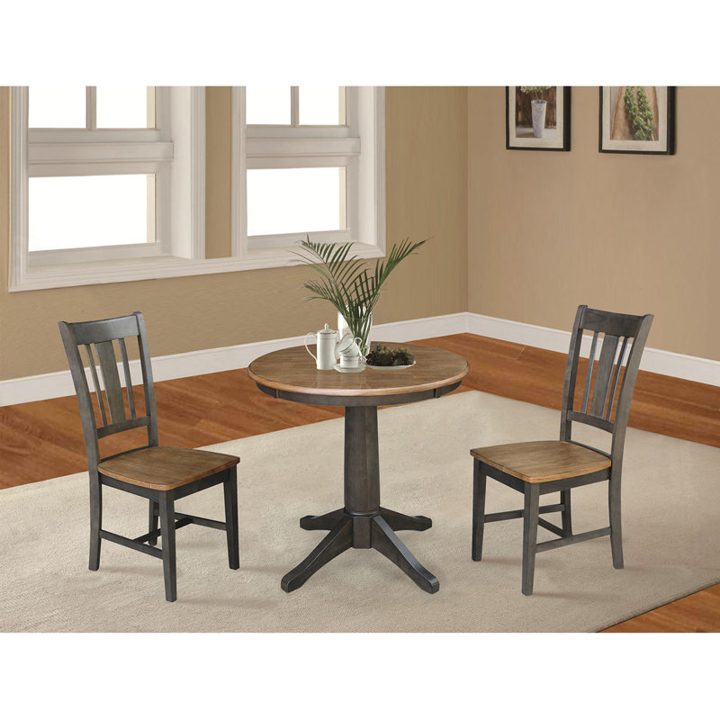 Strauss 3 - Piece Solid Wood Pedestal Dining Set, Distressed Oak, 29.9” H x 30” L x 30” W