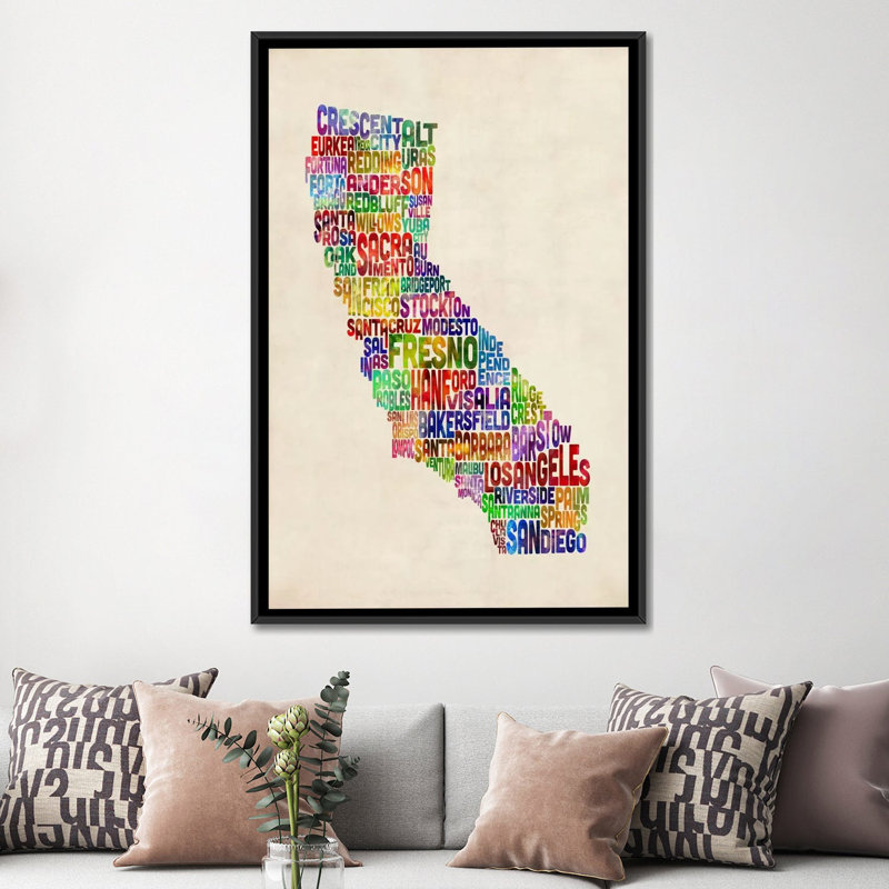 « california tompsett »,« california typography », impression sur toile, "michael tompsett" , impression sur toile