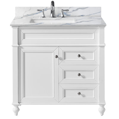 Dietmund 36 Inch Bath Vanity in Quartz Top 3 Faucet Holes with Basin