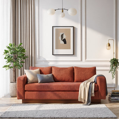 Ashley Modern 3-Seater Chenille Sofa with Wide Armrests and Rubberwood Base