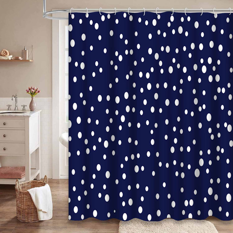 Rideau de douche à pois bleu marine avec 12 crochets, L 72 po x l 84 po