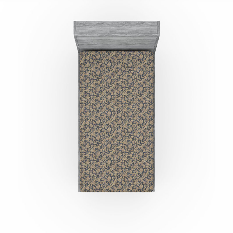 Drap-housse Ambesonne, Drap-housse de taille simple, Gris, bleu sarcelle, beige / floral