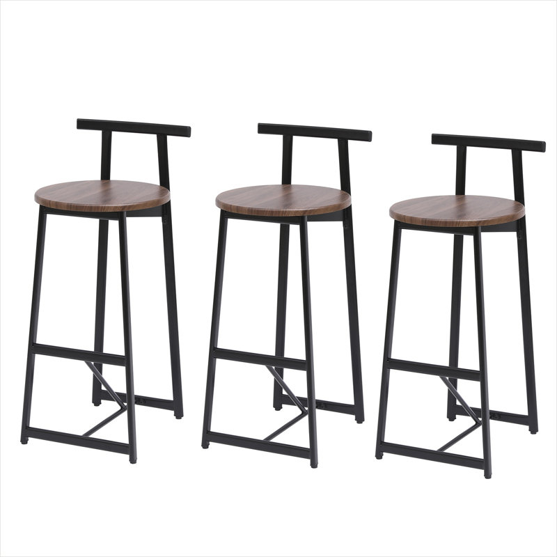 Ensemble de tabourets de bar 3 pièces en MDF et en acier à finition brune pour comptoirs de cuisine, conception moderne sans accoudoirs, siège d'une hauteur de 27 pouces