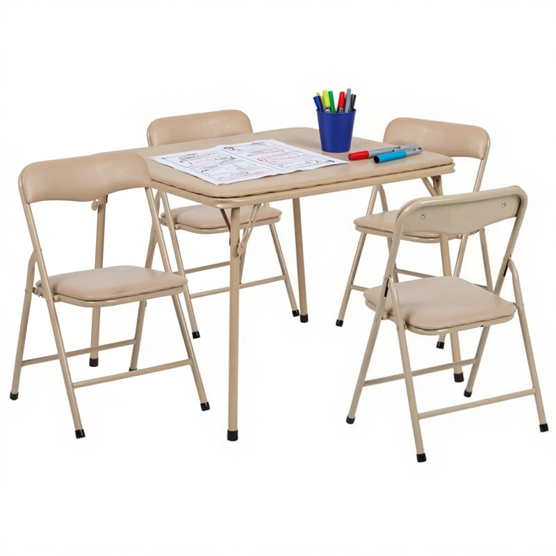 Kids Colorful 5 Piece Folding Table and Chair Set, Brown