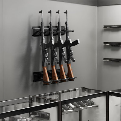 Gun Rack Wall Mount for up to 4 Guns Rail-Mounted Secure  Lockable