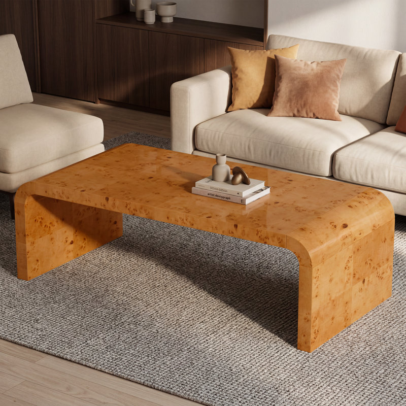 Jaxom 48" Handcrafted Burl Solid Wood Coffee Table - Elegant Sleek Curved Design, Brown