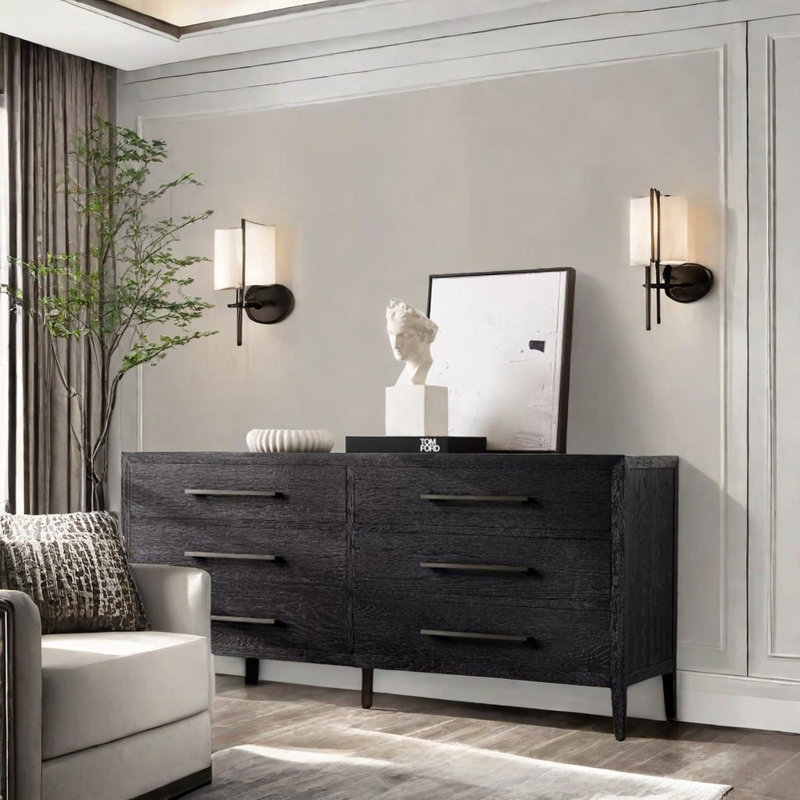 Simple Solid Wood Six Bucket Accent Cabinet, Black