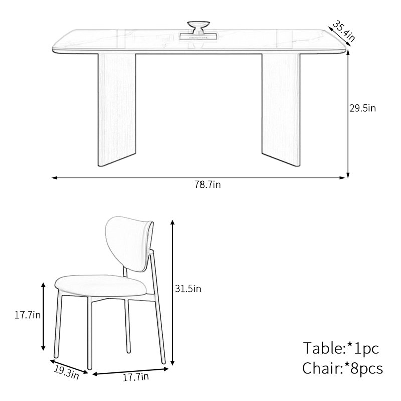 Ensemble de table de salle à manger rectangulaire haut de gamme, H 29,5 po x L 78,7 po x l 35,4 po