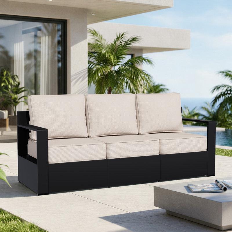 Canapé d'extérieur en aluminium 3 places Oneita, Beige