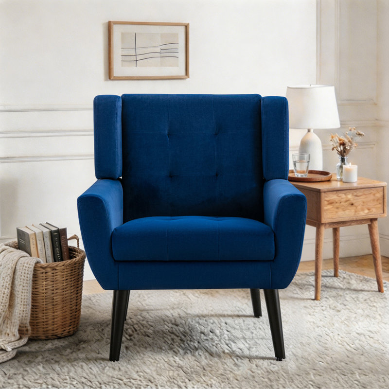 Fauteuil d'appoint Bolanle, Velours bleu royal