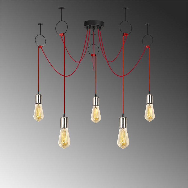 Luminaire suspendu à 5 lumières Aidrianna, Noir / rouge