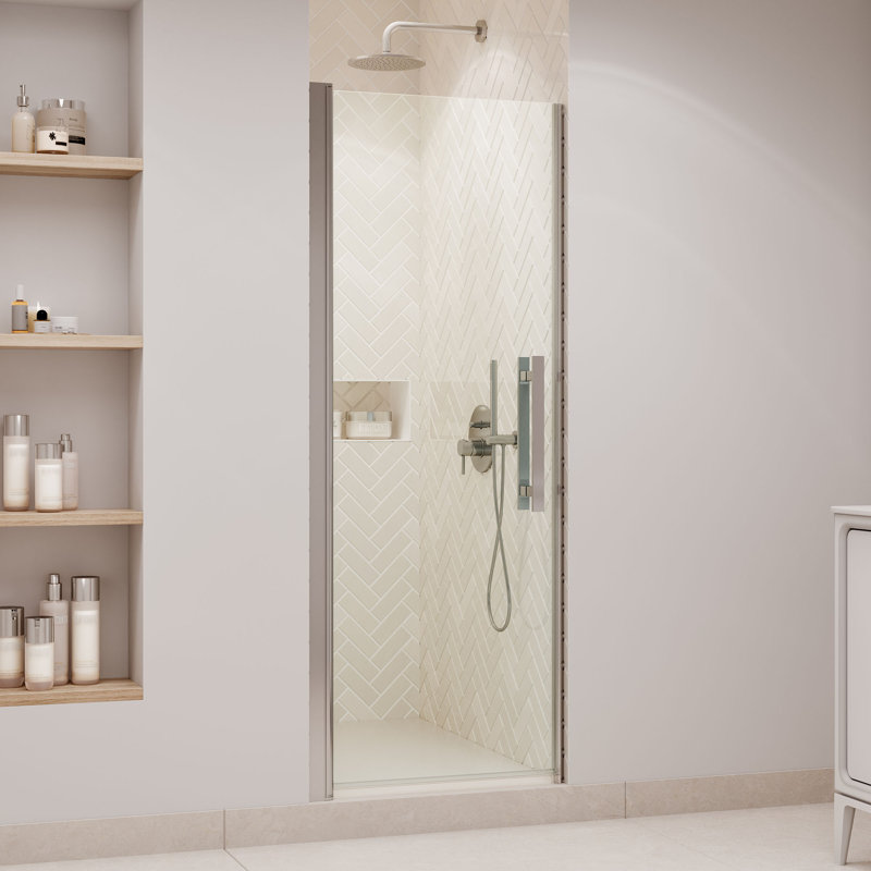 OVE Decors Pasadena 28 To 29 3/8 In. W X 72 In. H Alcove Frameless Pivot Shower Door , 2025, Satin Nickel