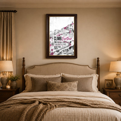 Climb Further Quote Pink and Black Topographic Map Canvas Wall Art