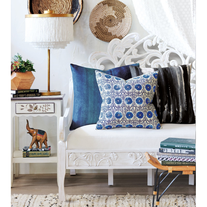 Velvet Square Pillow Cover & Insert, Ombre Peacock, Feather