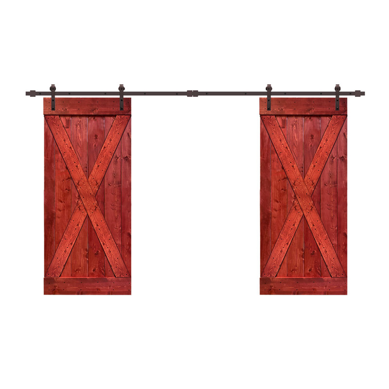 Porte de grange à panneaux et en métal avec trousse de quincaillerie d'installation, 36 po x 84 po, Rouge cerise