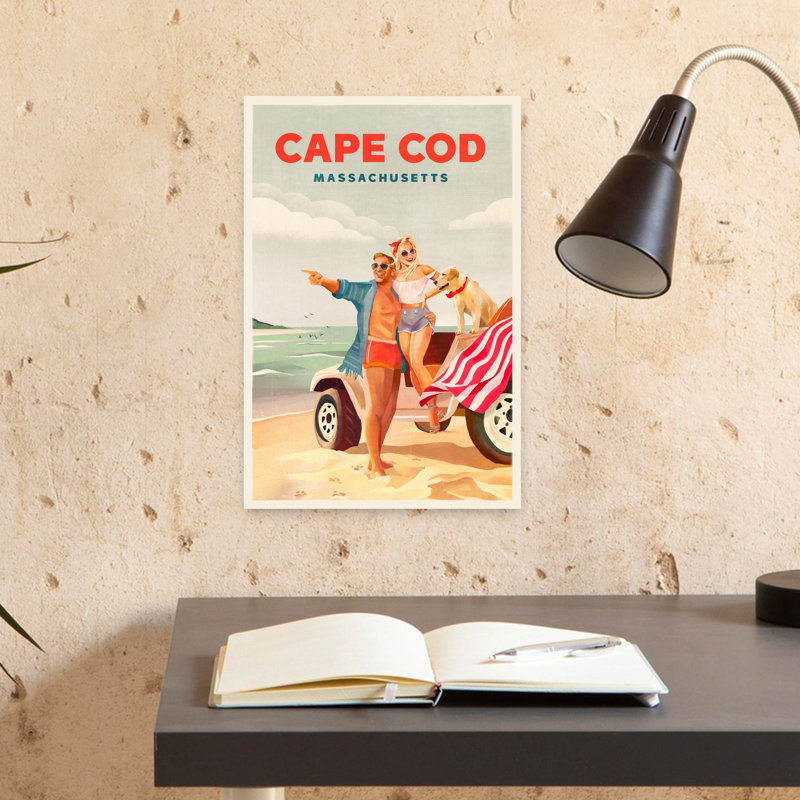 Cape Cod Massachusetts Summer Beach Art Retro Vintage Abstract Dog Coastal Wall Art Print 1 Piece Wrapped Canvas Wall Art
