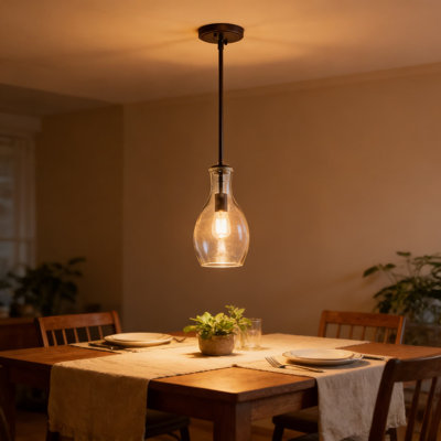 Luminaire suspendu en verre Everly Hour avec abat-jour en verre transparent et tiges de suspension réglables pour un éclairage ambiant polyvalent