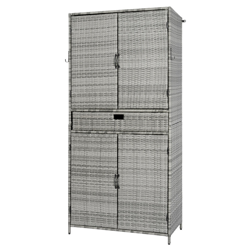 Armoire de rangement d'extérieur en osier de 76,4 po de hauteur avec un grand tiroir, Gris
