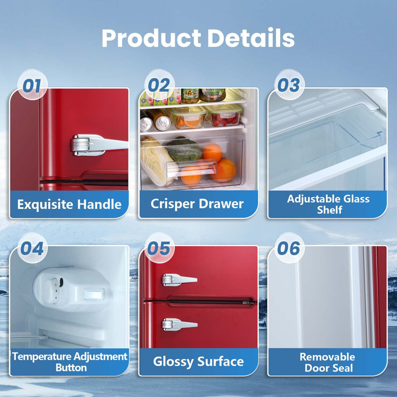 R.W.FLAME 3.1 cu.ft. Convertible Mini Fridge with Freezer, Red