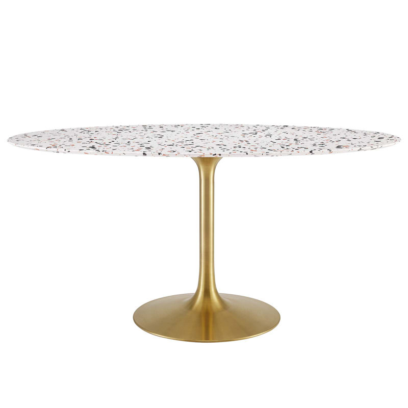 Lippa 60" Oval Terrazzo Dining Table In Gold White, Gold