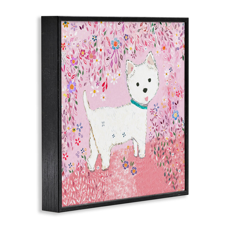 Chiot Lola rose, estampe numérique, design par Clare Tupper, H 12 po x l 12 po, Giclée encadrée noir minuit