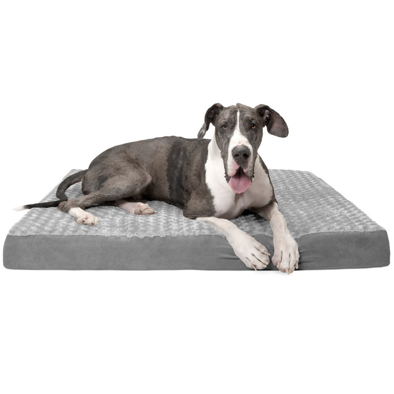 Ultra Plush Faux Fur & Suede Orthopedic Foam Deluxe Mattress Dog Bed, Gray, Jumbo Plus (53" W x 40" D x 5" H)