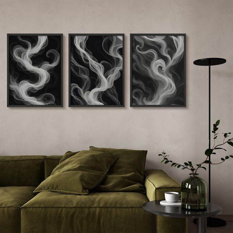 Ensemble de 3 impressions murales encadrées pour 3 décors modernes, H 14 po x l 11 po, Noir