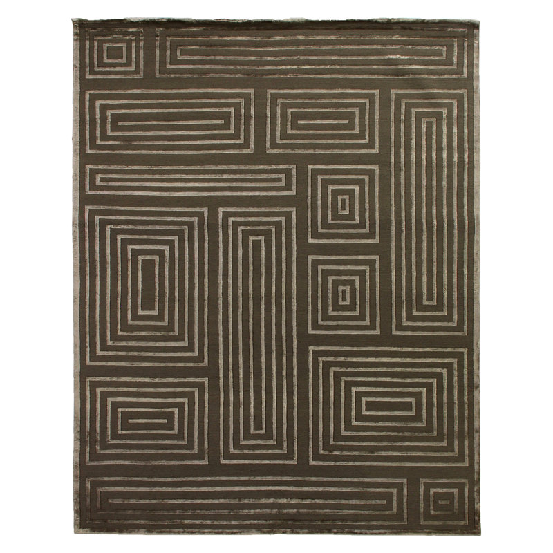 Metro-Velvet Geometric Area Rug in Khaki, Rectangle 9' x 12'