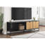 Meuble télé, console de 72 po, meuble multimédia, meuble de rangement, salon, stratifié noir, métal noir, moderne, contemporain